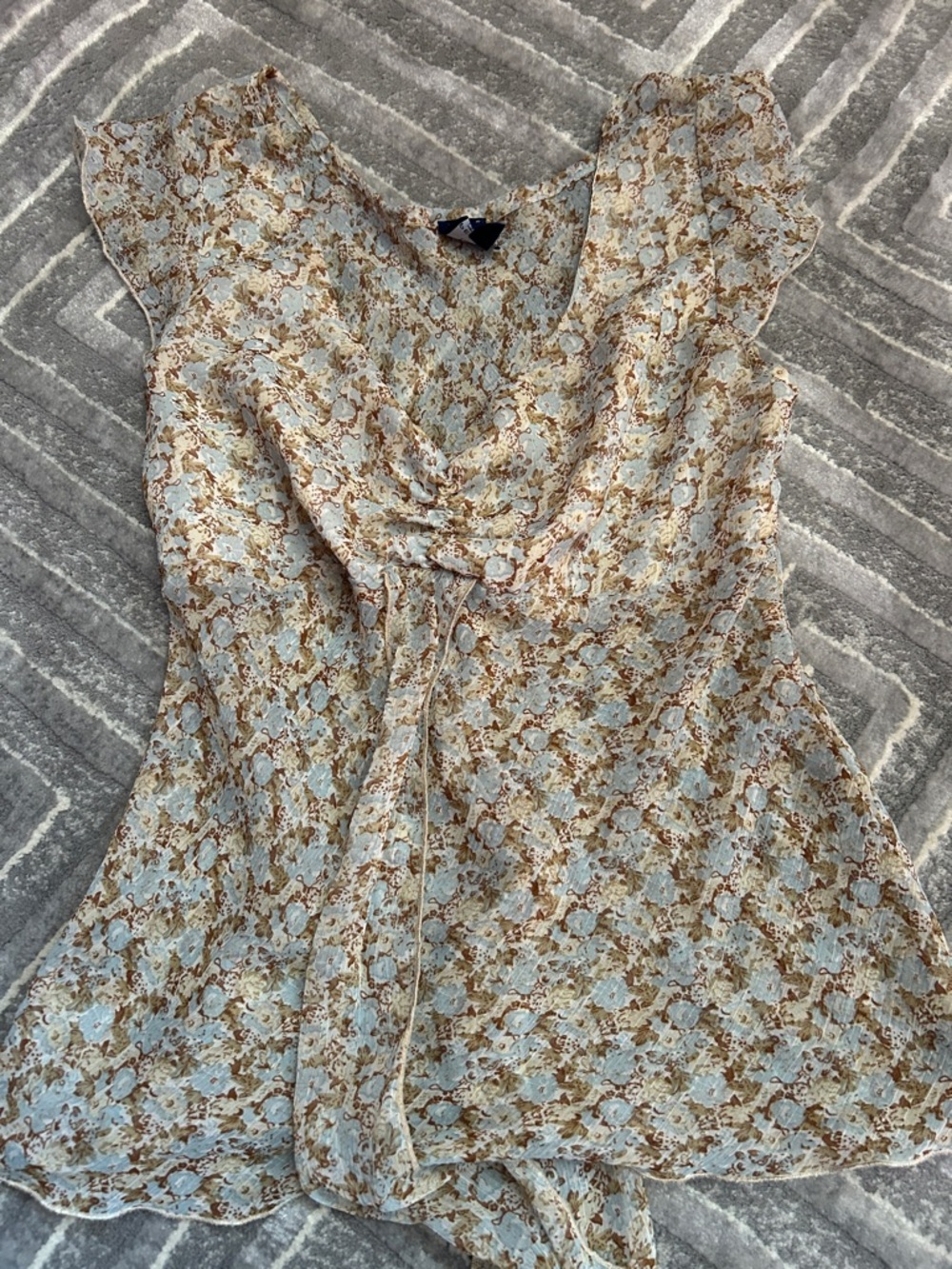 Floral Cowl-Neck Women's Top in Light Blue and Brown